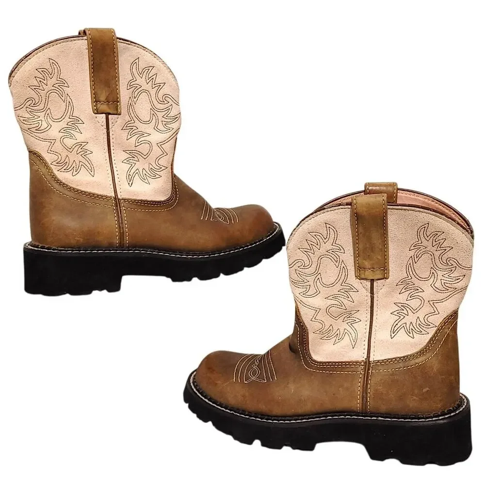 Ariat Fatbaby Western Cowboy Boots Pink Brown Leather Womens Size 5B - Picture 1 of 10